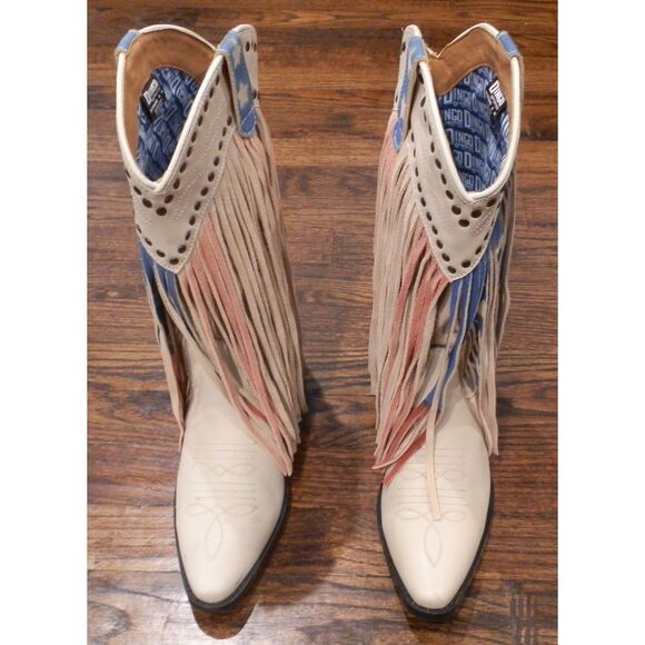 Dingo Cowgirl Western Leather Boots Red White Blue 4th of July Women's Size 8 M - Picture 1 of 9